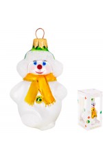 Елочная игрушка стекло Зимний снеговик h-8,5см в упаковке ФУ-777