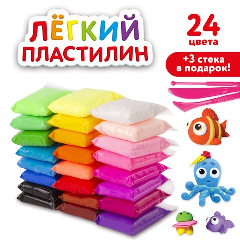 Пластилин легкий 24цв застывающий + 3 стека 105906 Юнландия