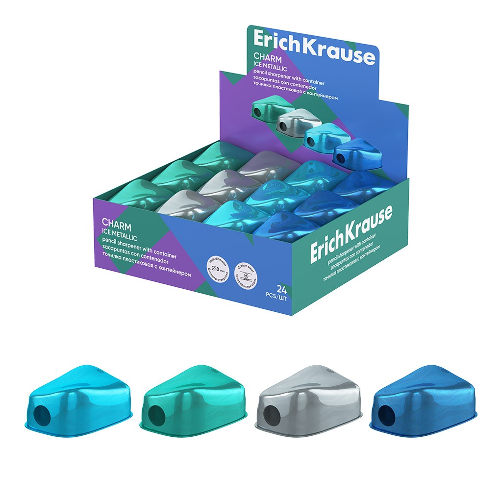 Точилка 1 отверстие с контейнером ассорти Charm Ice Metallic 60032 Erich Krause