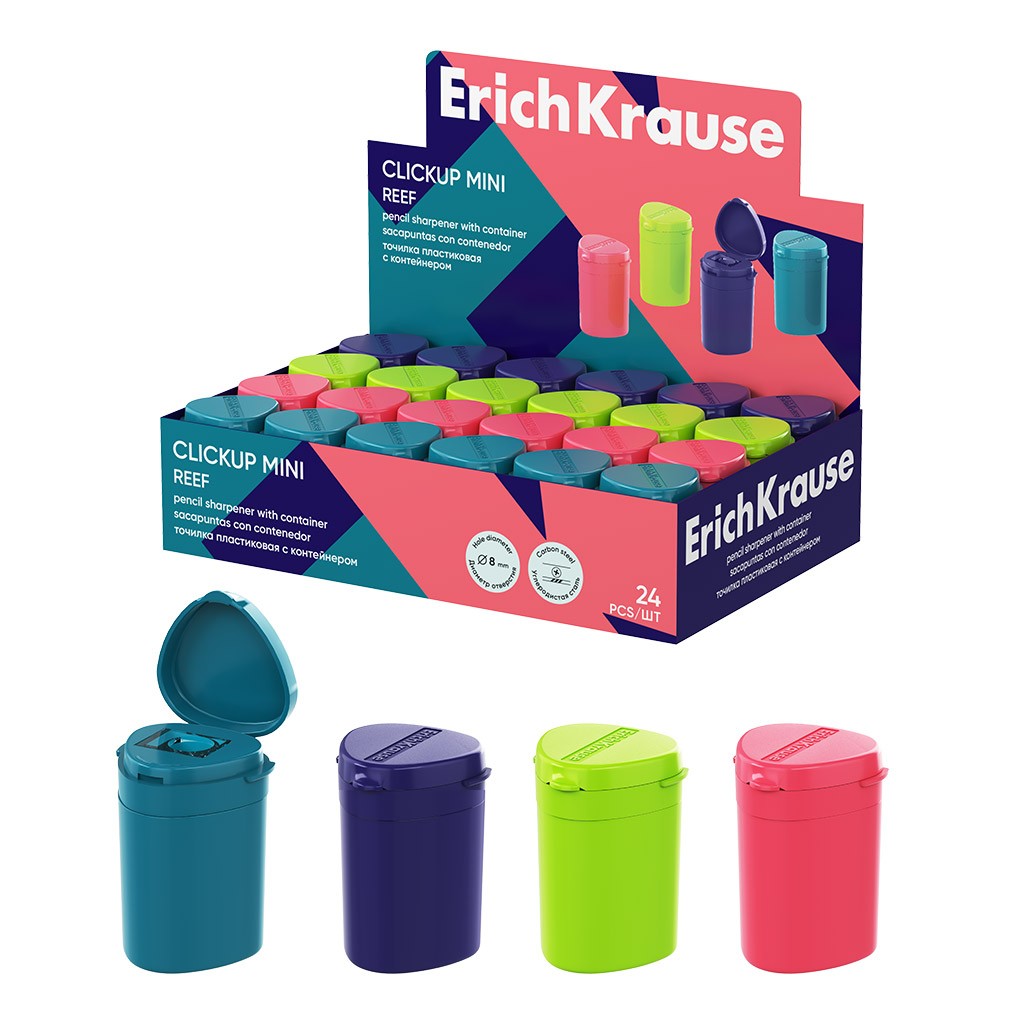 Точилка 1 отверстие с контейнером ассорти ClickUp Mini Reef 60063 Erich Krause