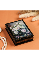 Шкатулка для украшений «Пионы в вазе», 10×14 см, лаковая миниатюра