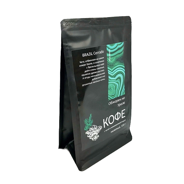 Кофе молотый Малахит с чагой и можжевеловой  ягодой 100гр УС-227