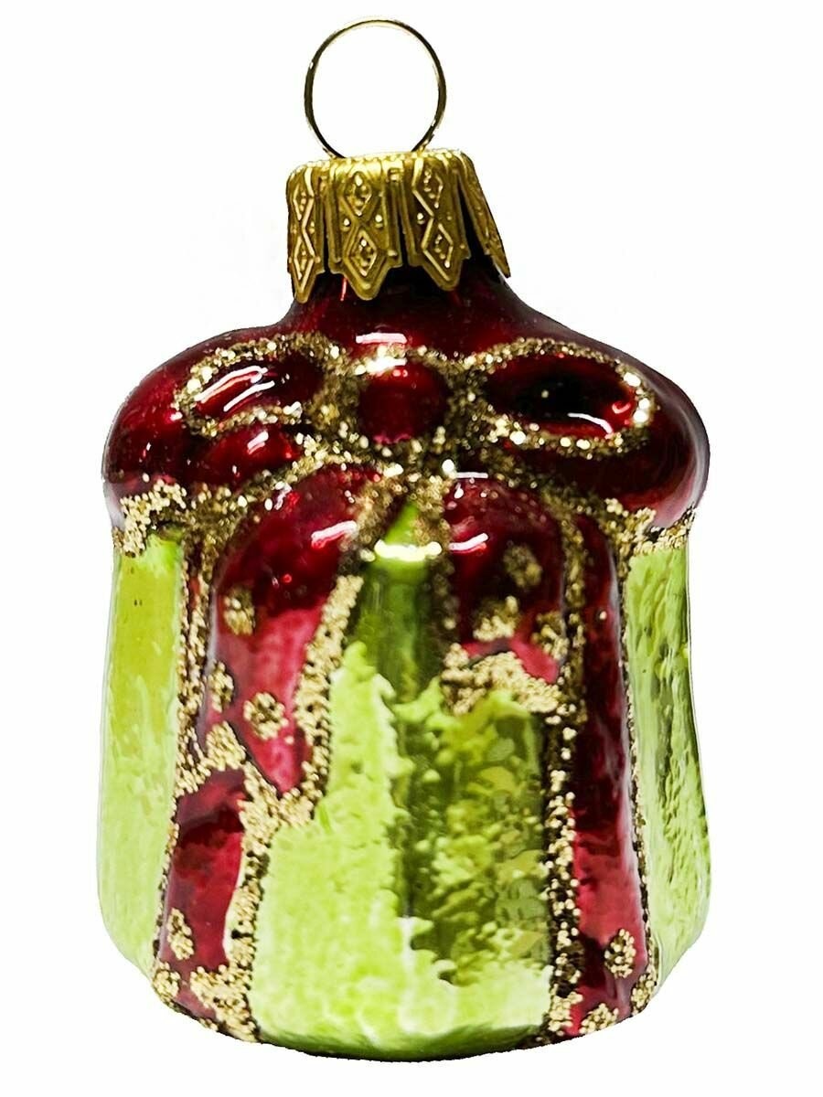 Елочная игрушка стекло Подарок зеленый h-6см в упаковке ФУ-167/4