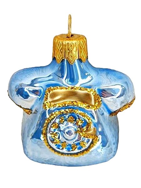 Елочная игрушка стекло Телефон голубой h-6см в упаковке ФУ-184/6