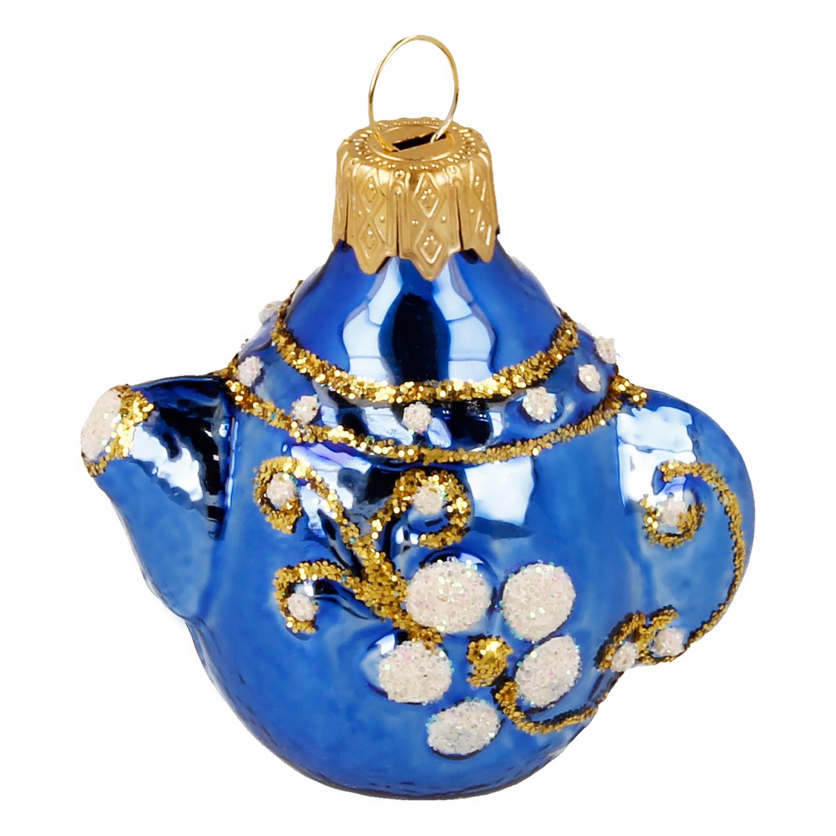 Елочная игрушка стекло Чайник синий h-6см в упаковке ФУ-161/7