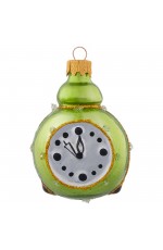 Елочная игрушка стекло Часы-будильник зеленые h-8,5см в упаковке ФУ-772/1