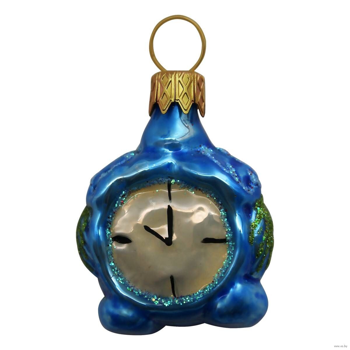 Елочная игрушка стекло мини серия Будильник голубой h-5см в упаковке ФУП-1840/19/2