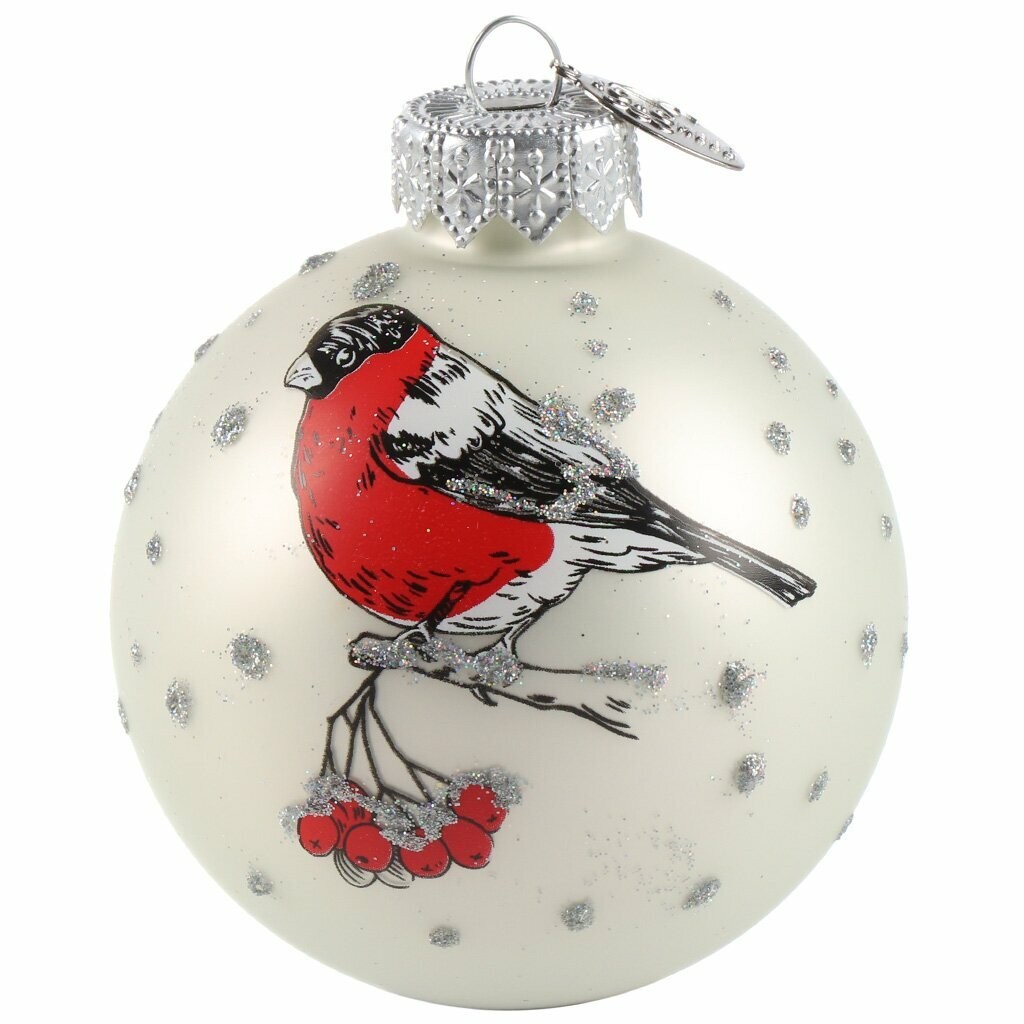 Шар стекло 65мм Весёлый снегирь 3 в упаковке КУ-65-224175/3