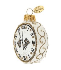 Елочная игрушка стекло Часы круглые серебро h-7,5см в упаковке АУ-169/2