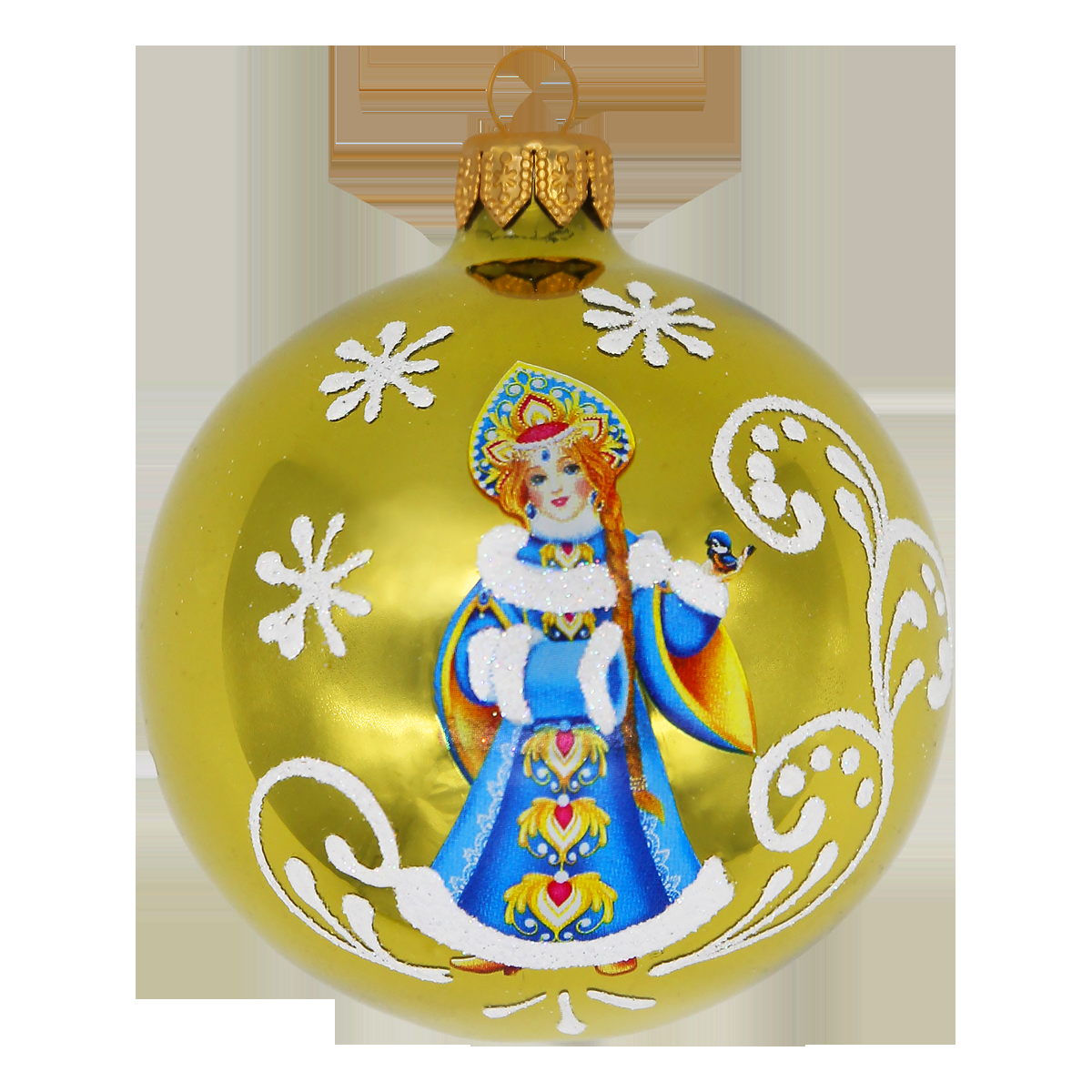 Шар стекло 80мм Расписная Снегурочка зол в упаковке КУ-80-214019/2