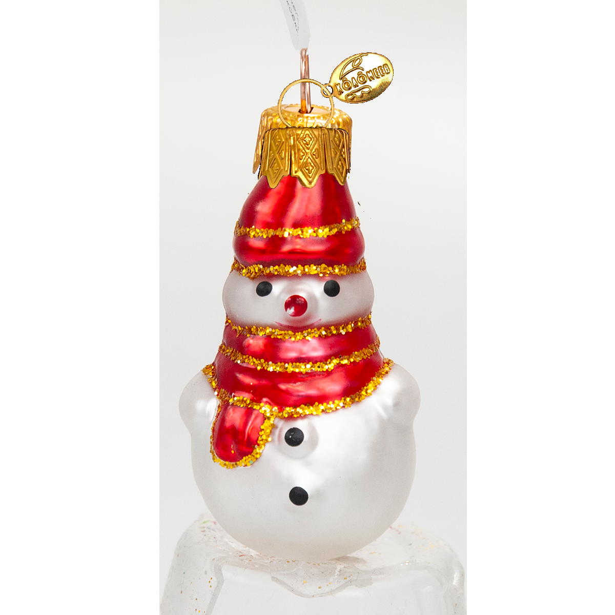 Елочная игрушка стекло Снеговик мини красный h-7см в упаковке ФУ-76/8