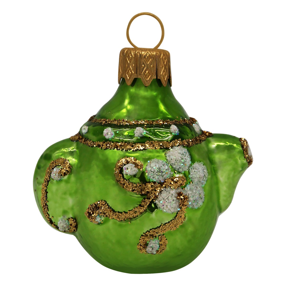Елочная игрушка стекло Чайник зеленый h-6см в упаковке ФУ-161/6