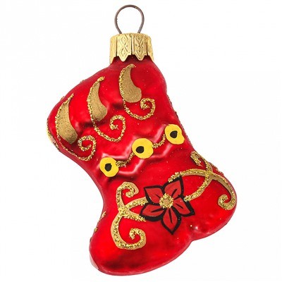 Елочная игрушка стекло Сапожок Народные узоры h-6см в упаковке ФУ-415/Н