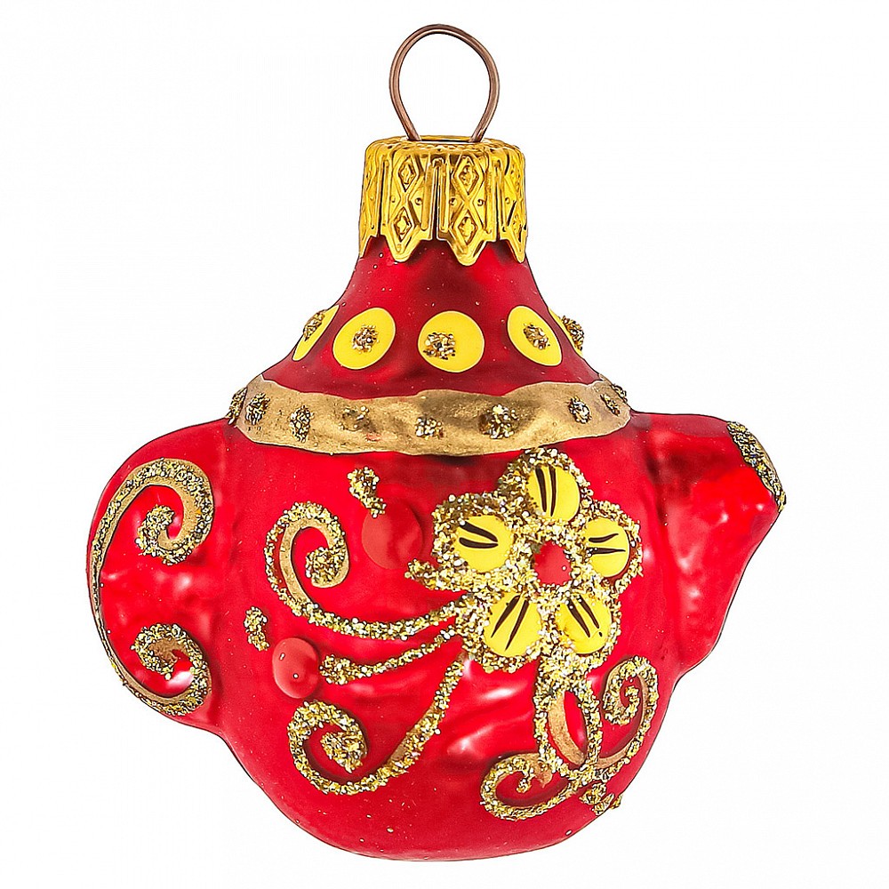 Елочная игрушка стекло Чайник Народные узоры h-6см в упаковке ФУ-161/Н