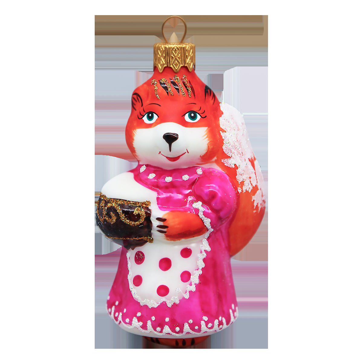 Елочная игрушка стекло Лисичка h-11см в упаковке ФУ-554/3