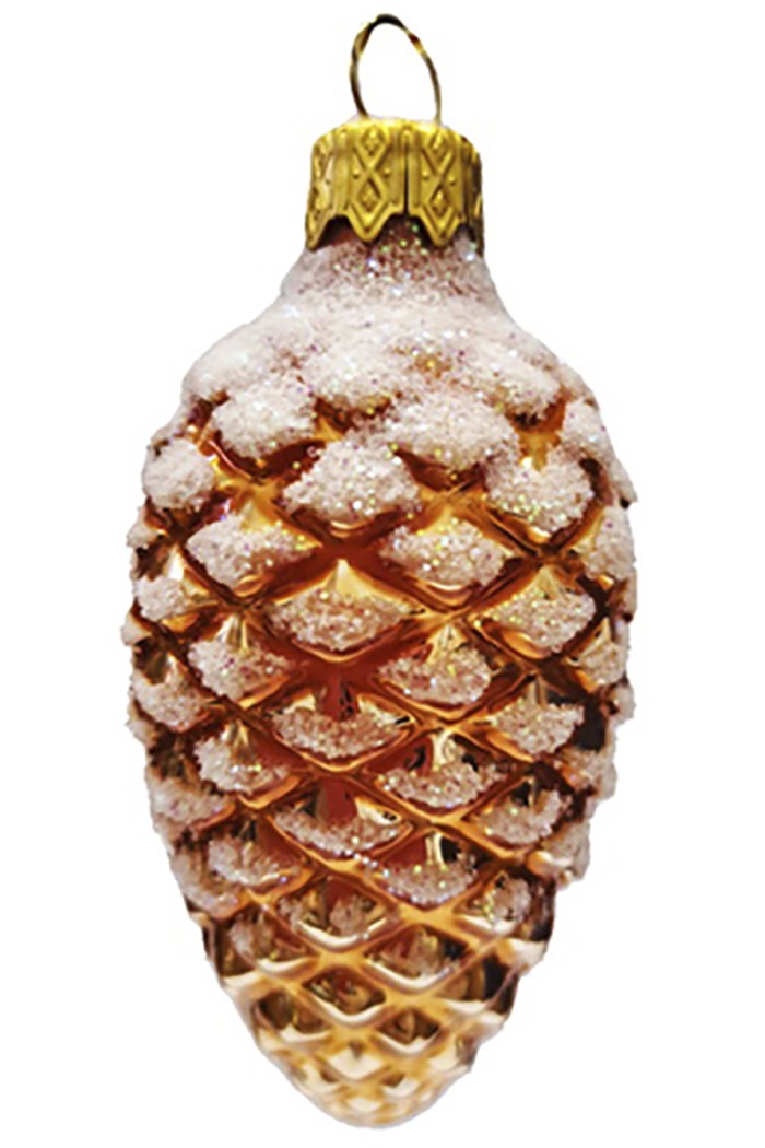 Елочная игрушка стекло Шишка в снегу оранжевая h-9см в упаковке ФУ-2-90/71