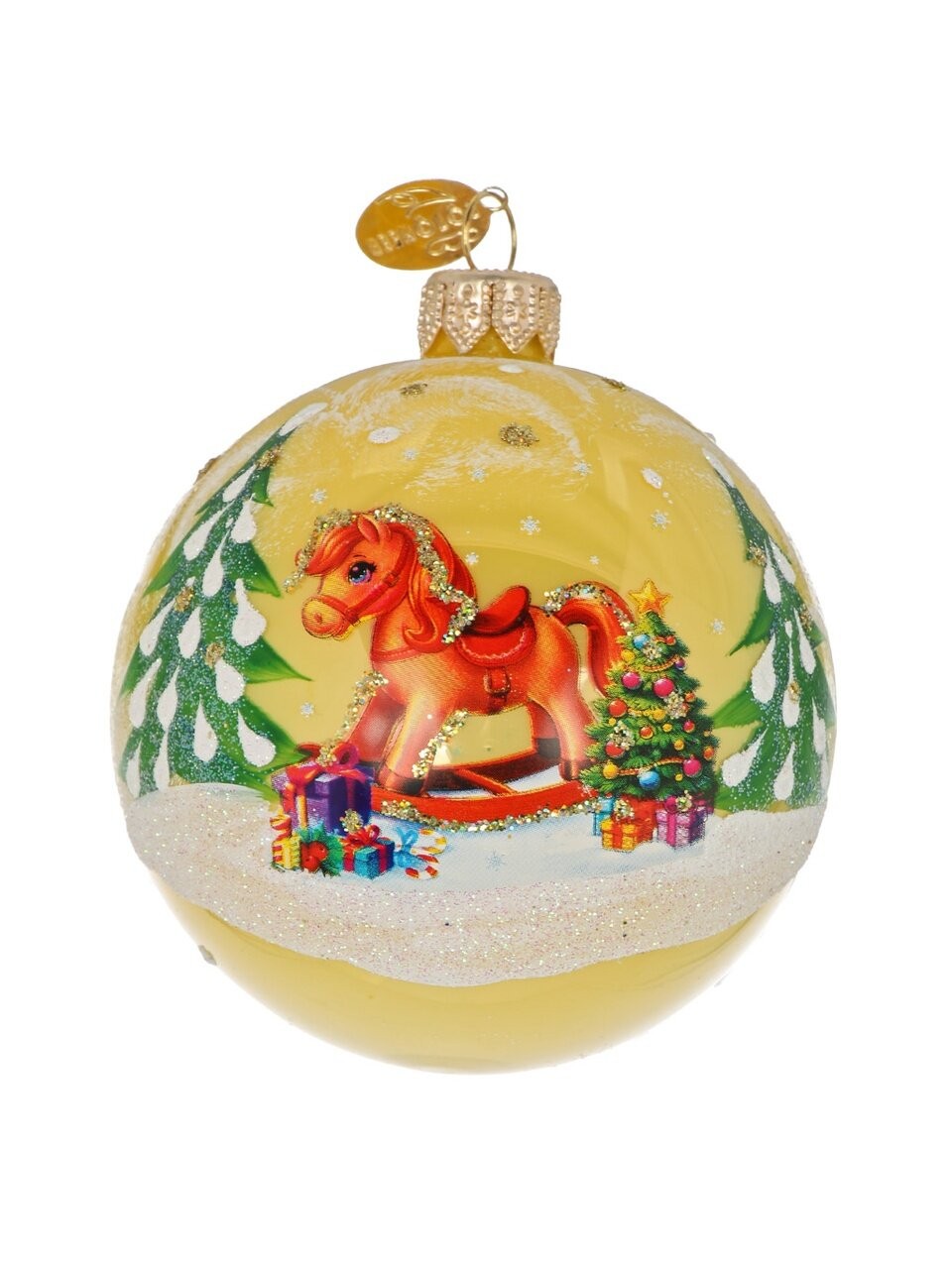 Шар СГ 2026 стекло 80мм Лошадка качалка в упаковке КУ-80-254015