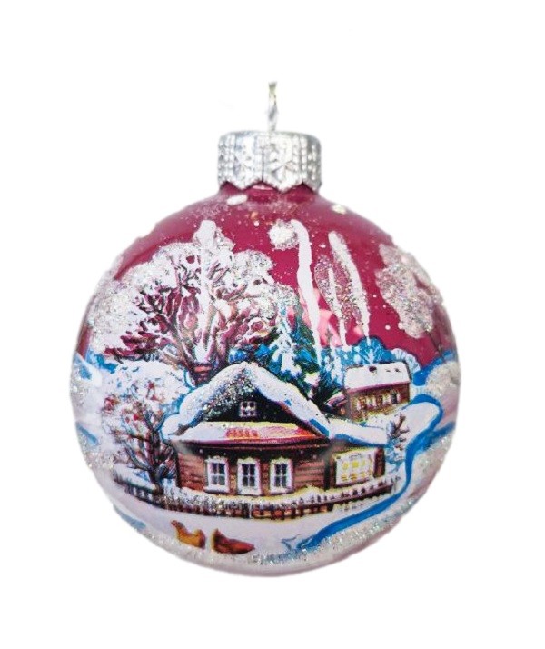 Шар стекло 65мм Крестьянские домики в упаковке КУ-65-234129