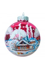 Шар стекло 80мм Крестьянские домики в упаковке КУ-80-234129