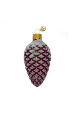Елочная игрушка стекло Шишка в снегу бордовая глянцевая h-9см в упаковке ФУ-2-90/111