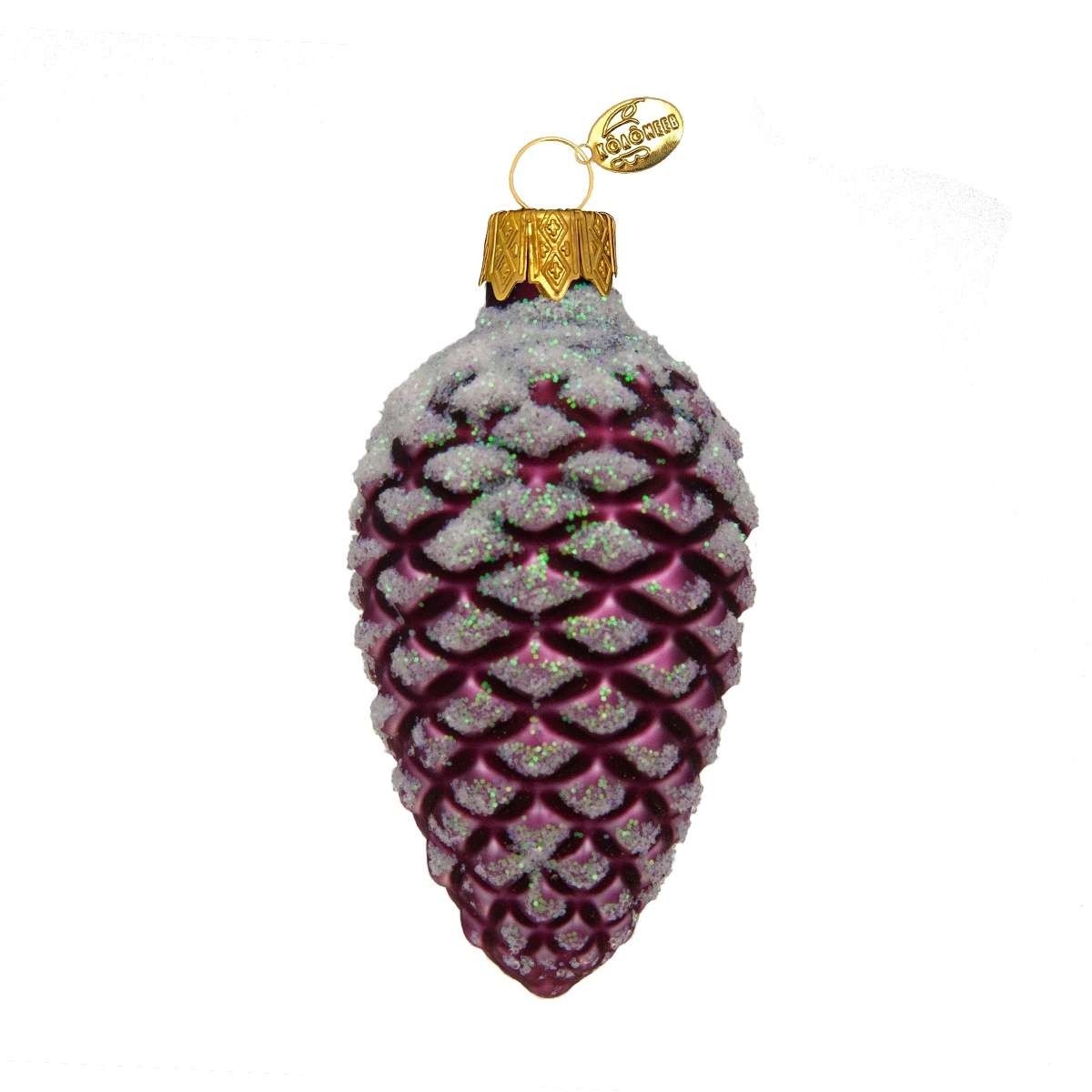 Елочная игрушка стекло Шишка в снегу бордовая глянцевая h-9см в упаковке ФУ-2-90/111