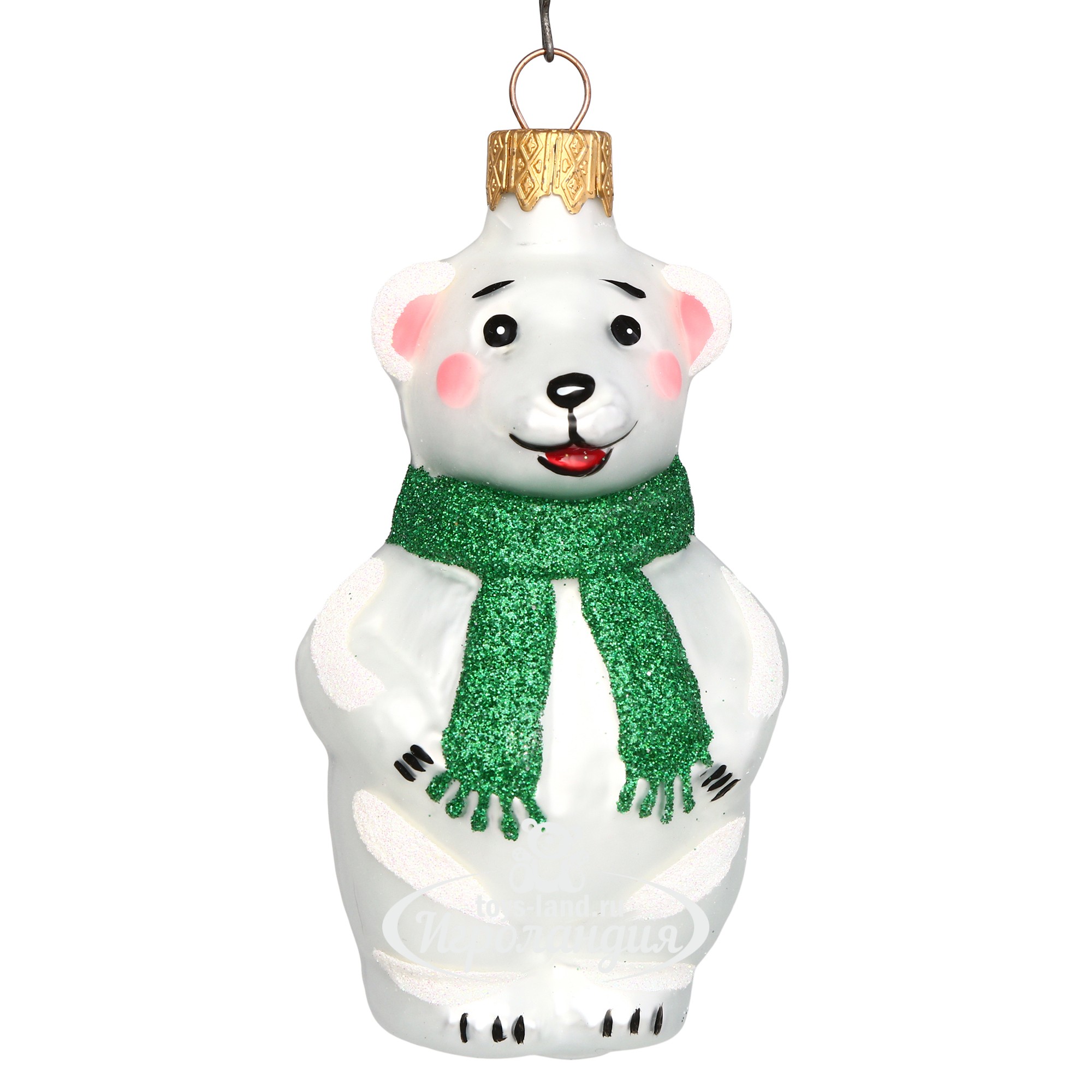 Елочная игрушка стекло Мишутка в зеленом шарфе h-10см в упаковке ФУ-739/1/5