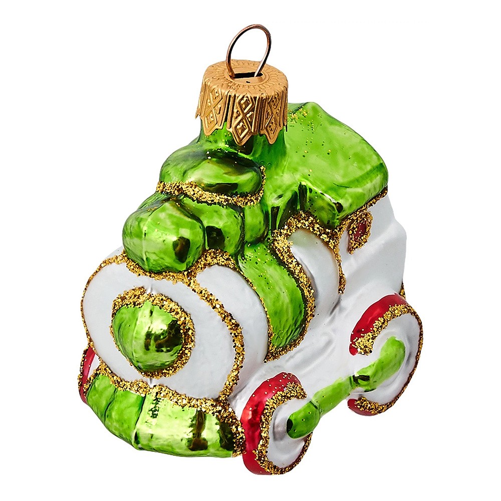 Елочная игрушка стекло Паровозик зеленый в упаковке ФУ-66/1