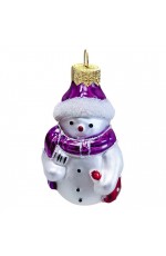 Елочная игрушка стекло Снеговик с метлой фиолетовый h-6см в упаковке ФУ-407/6