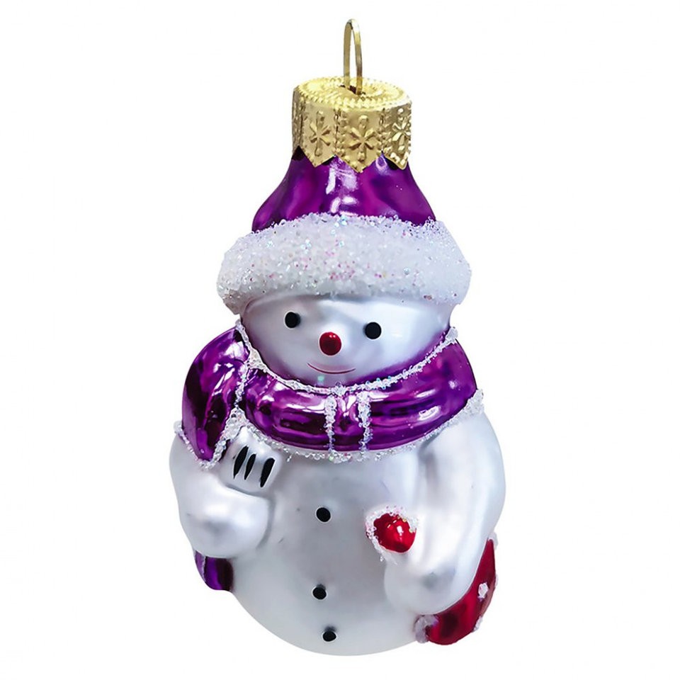 Елочная игрушка стекло Снеговик с метлой фиолетовый h-6см в упаковке ФУ-407/6