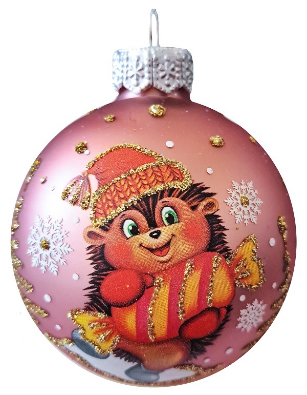 Шар стекло 65мм Ёжик с конфеткой в упаковке КУ-65-234075