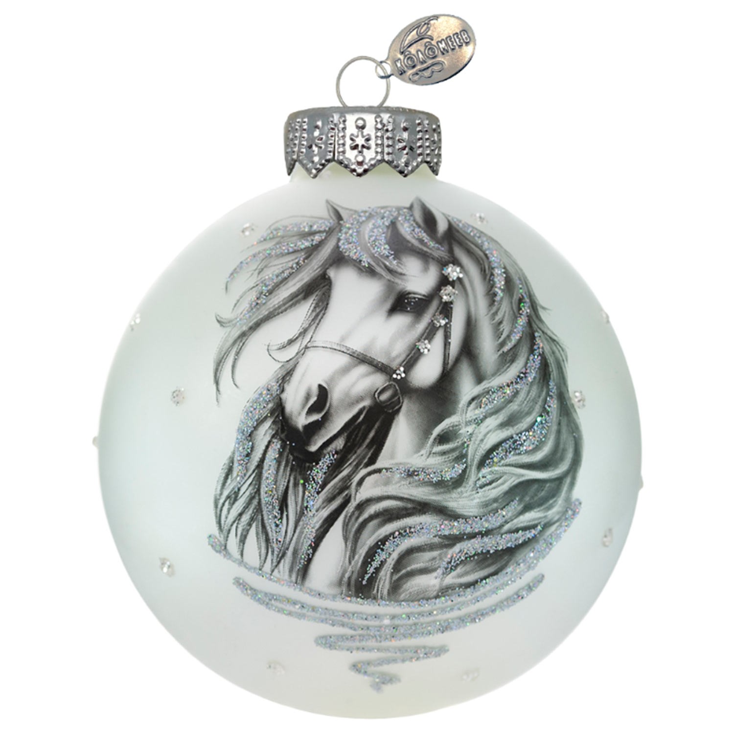 Шар СГ 2026 стекло 80мм Конь контурный в упаковке КУ-80-254051