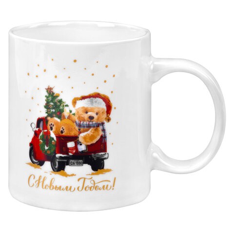 Кружка Новогодняя 330мл Мишка на машине 592543 Золотая сказка