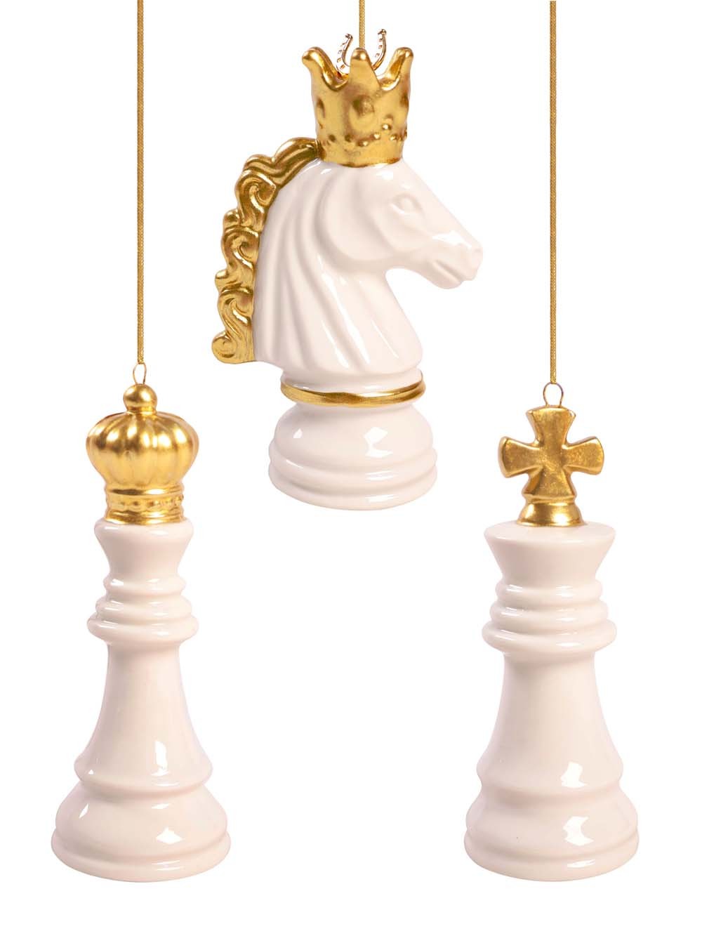 Новогоднее украшение подвесное Набор 3 шахмат фигур фарфор в коробке 94956 Феникс