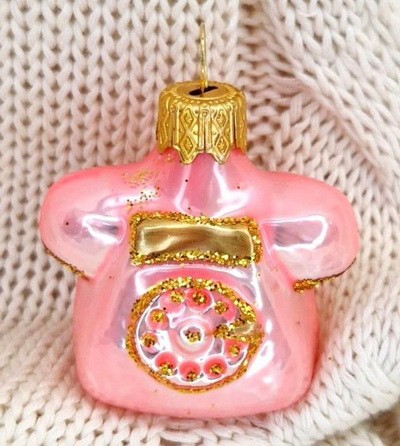 Елочная игрушка стекло Телефон розовый h-6см в упаковке ФУ-184/2