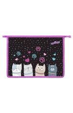 Папка для тетрадей А4 1 отделение пластиковая на молнии Кошачий отряд (Cat squad) 273347 Юнландия