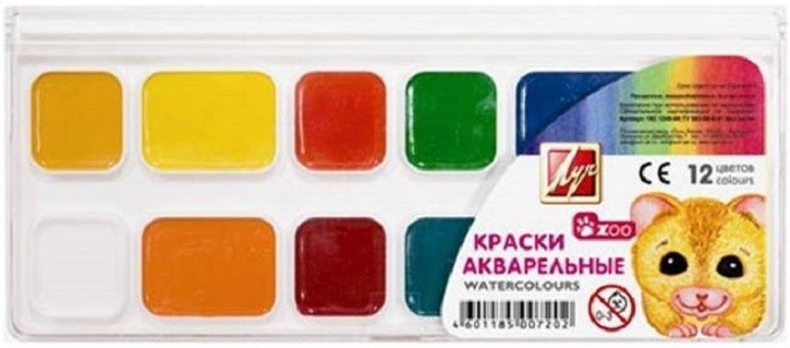 Краски акварельные 12цв б/кисти Мини Зоо 19с1249-08 Луч