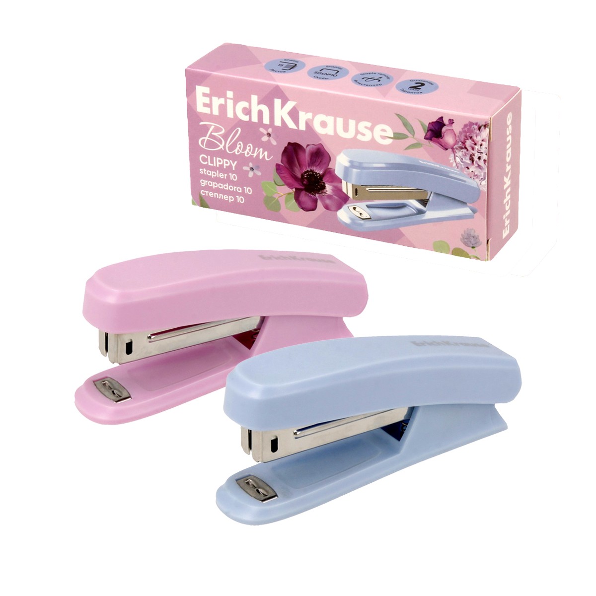 Степлер №10 до 15л ассорт Pastel Bloom 61740 Erich Krause
