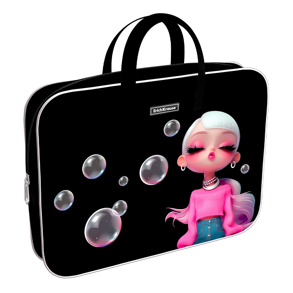 Папка 29*7*36см текстильная на молнии с ручками Девушка и пузыри 64981 Erich Krause