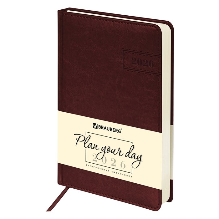 Ежедневник дат 2026 г А5 исккожа корич Imperial 117061 Brauberg