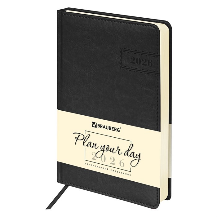 Ежедневник дат 2026 г А5 исккожа черный Imperial 117063 Brauberg