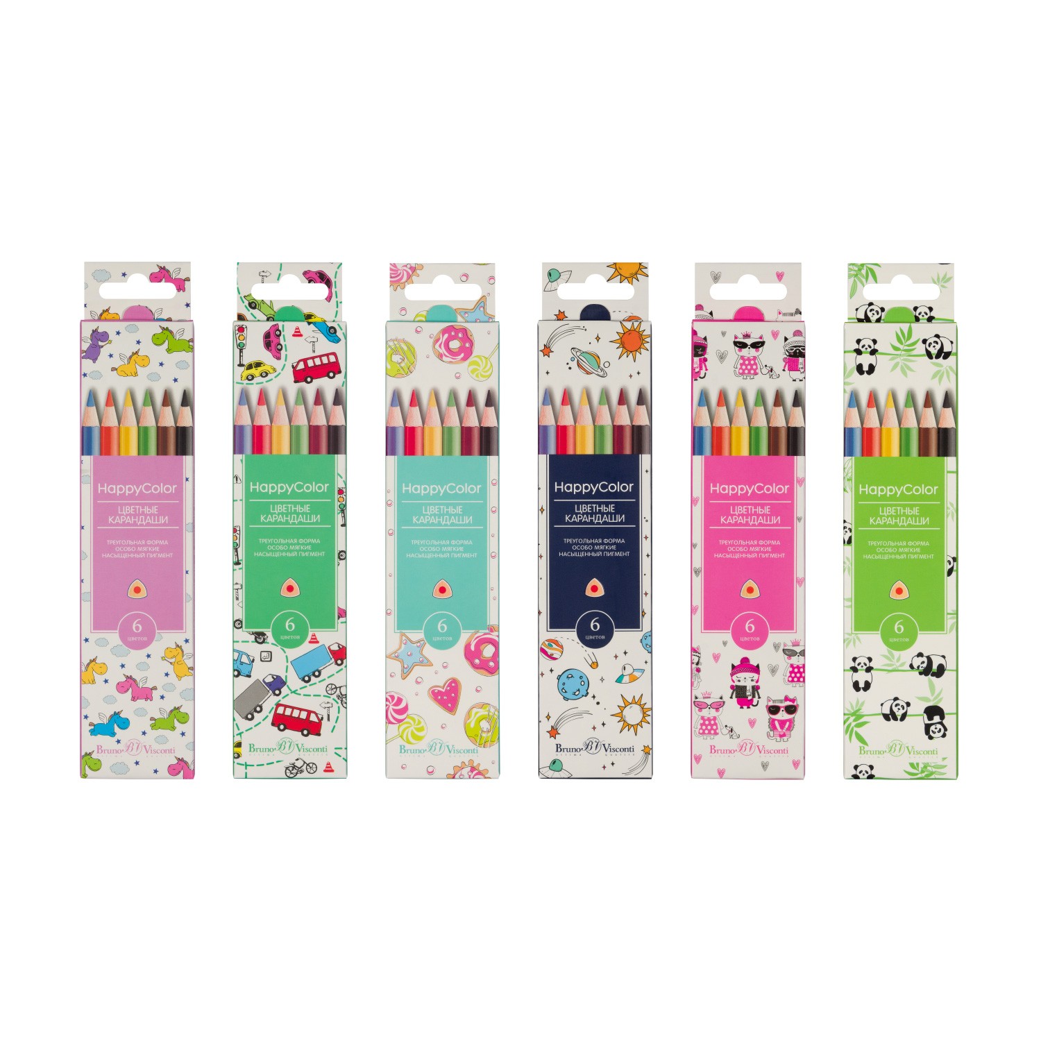 Набор карандашей 6цв трехгран Happycolor 30-0051 Bruno Visconti