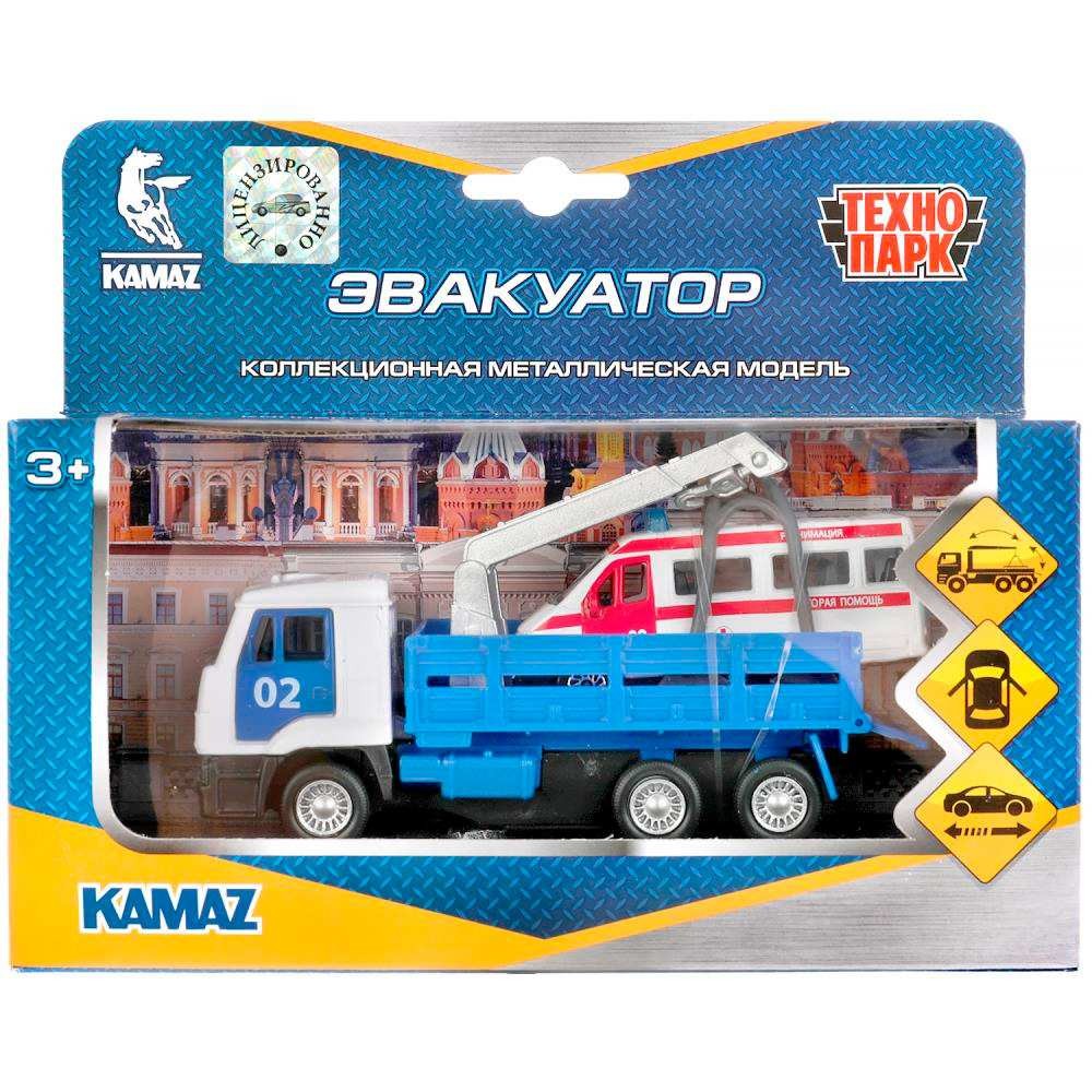 Модель мет KAMAZ ЭВАКУАТОР 12см + скорая 7 5см в кор Технопарк