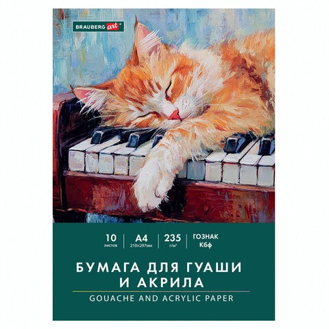 Папка для гуаши и акрила А4 10л 235г/м Кот-музыкант 117731 Brauberg