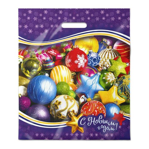 Пакет п/эт с вырубн ручк 40х47см/45 мкм Новогодние игрушки Интерпак