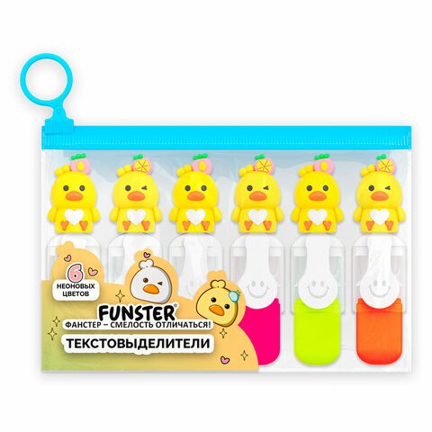 Набор маркеров текст 6цв 1-4мм неон с топпером Нежные цыплята 152648 Funster