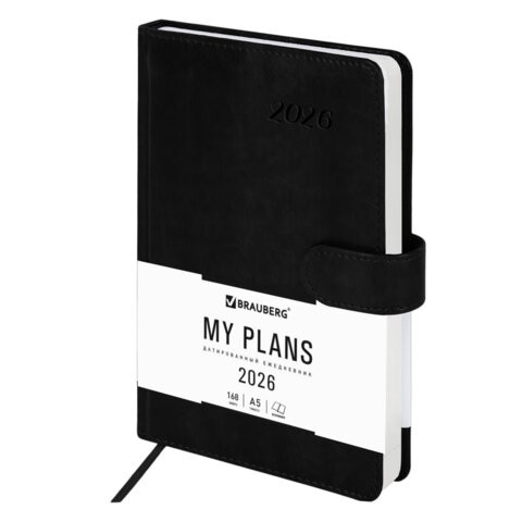 Ежедневник дат 2026г А5 магн заст исккожа черн Legend 117070 Brauberg