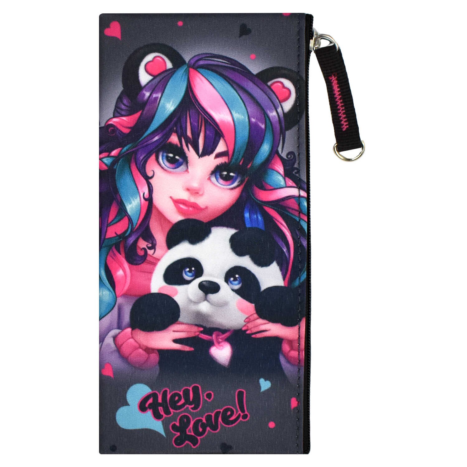 Пенал-косметичка 1 отделение текстильный на молнии Девушка с пандой 65282 Феникс