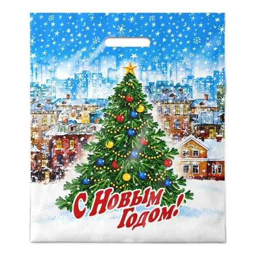 Пакет п/эт с вырубн ручк 40х47см/45 мкм Городская ёлка Интерпак