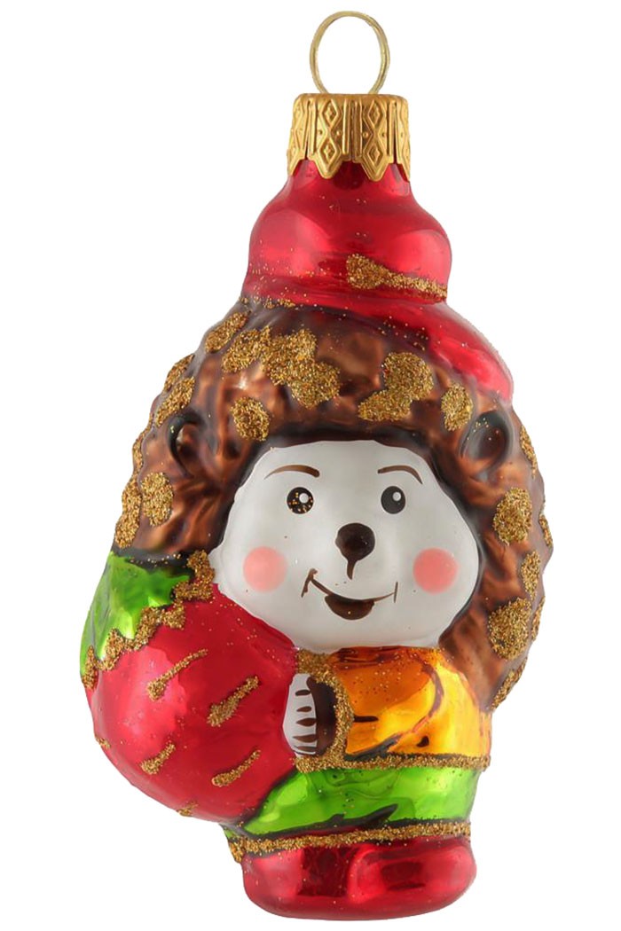 Елочигруш стекло Ёжик с яблоком 10см в упак ФУ-568