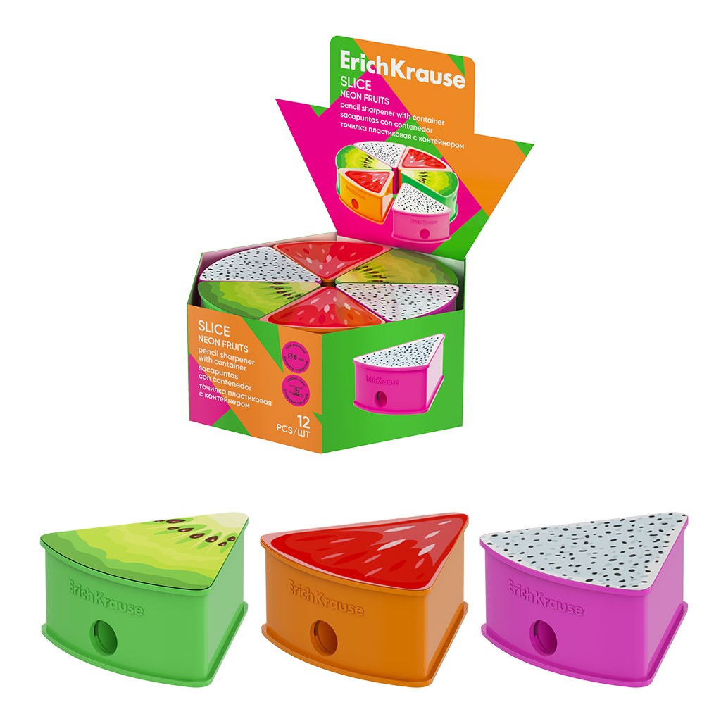 Точилка 1 отверстие с контейнерм ассорти Slice Neon Fruits 60025 Erich Krause